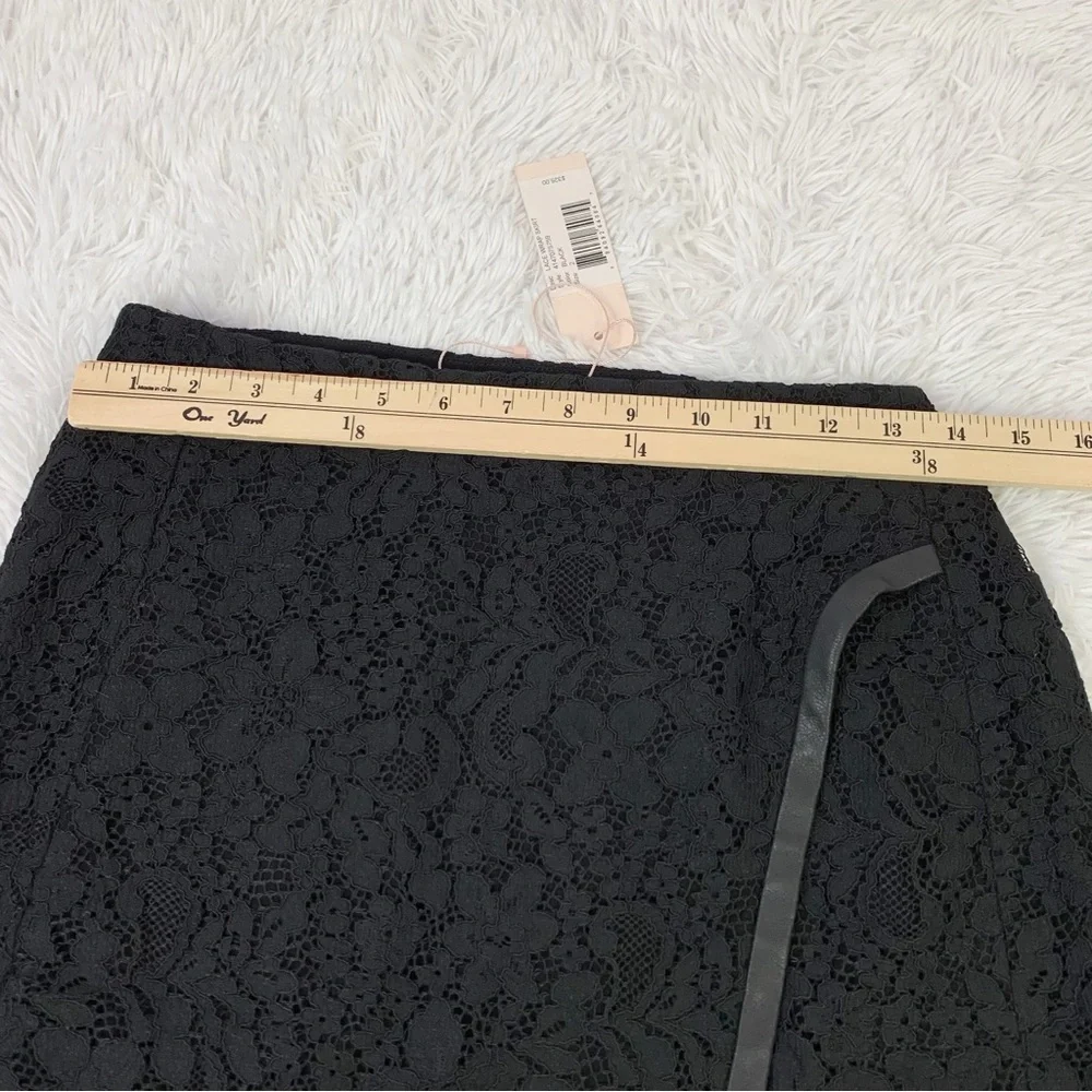 Rebecca Taylor black Lace faux Wrap mini Skirt with leather trim‎
